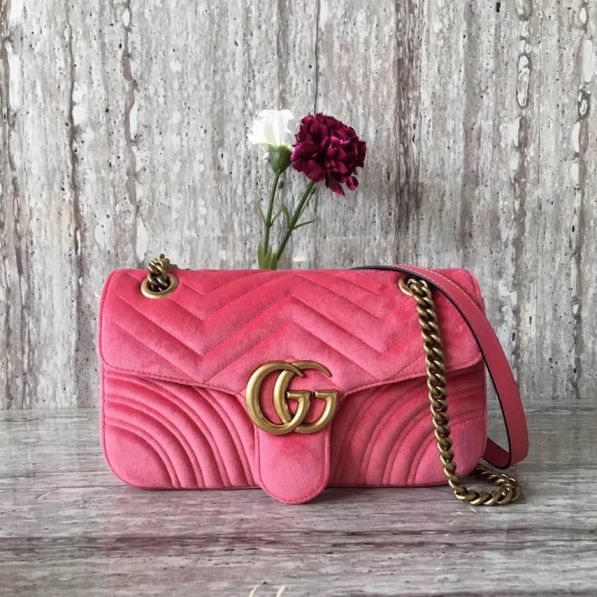 GG Marmont Epi Velvet Crossbody 443497 Pink Women Shoulder Bags
