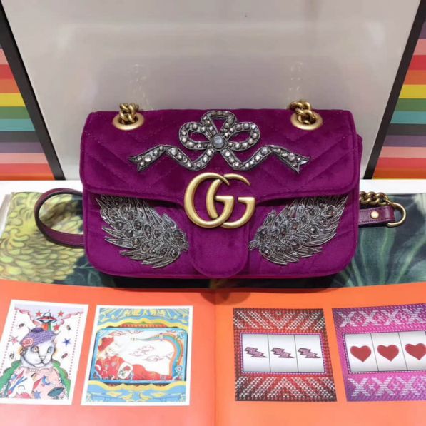 GG Marmont Embroidery Velvet mini Chain 446744 Women Shoulder Bags