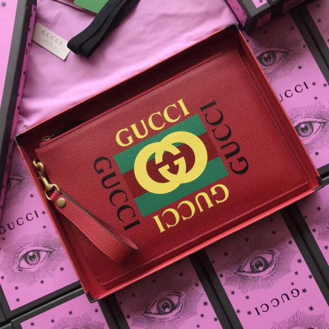 GG Coco Capitan Logo Pouch Leather 495011 Men Clutch Bags