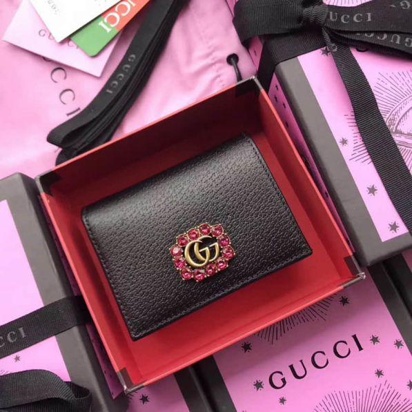 GG Red Black Leather 499783 Women Card Holder