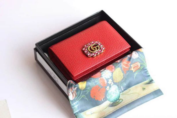 GG Red Red Leather 499783 Women Card Holder