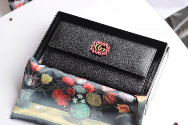 GG Red GG Black Leather 499779 Women Wallets