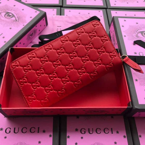 GG Leather 410102 Red Leather Women Wallets