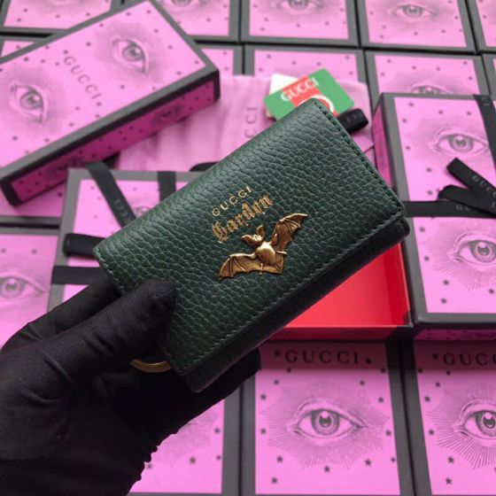 GG 2019SS NEW Key Bags 519801 Green Black Bat Leather Women Small Goods