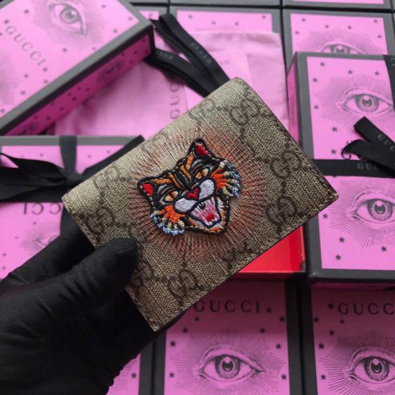 GG Cat Head Embroidery Limited Edition 476412 Cat Headpvc Red Women Card Holder