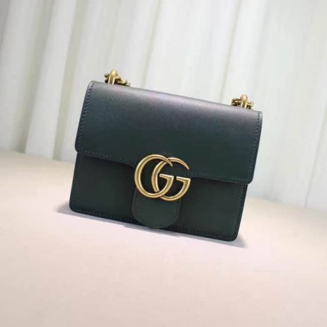 GG NEW 431384 Green Black Leather Women Shoulder Bags