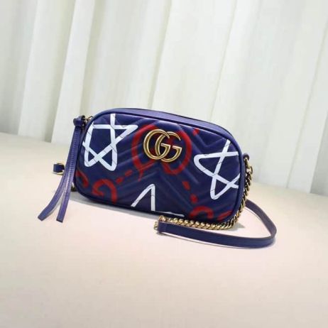 GG 447632 Blue Graffiti My Good Life NEW GG Marmont Camera Bags Leather Women Shoulder Bags