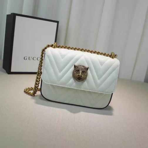 GG Cat Head Chain 432581 White Women Shoulder Bags