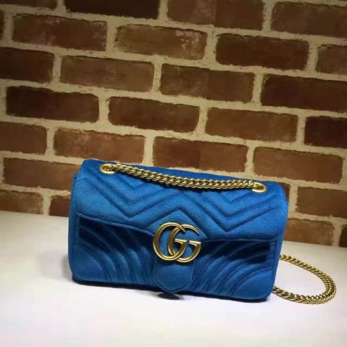 GG Chain Crossbody Leather 443497 Blue Velvet Women Shoulder Bags