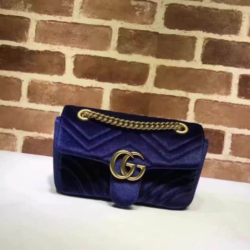 GG NEW 446744 Blue Velvet Women Shoulder Bags