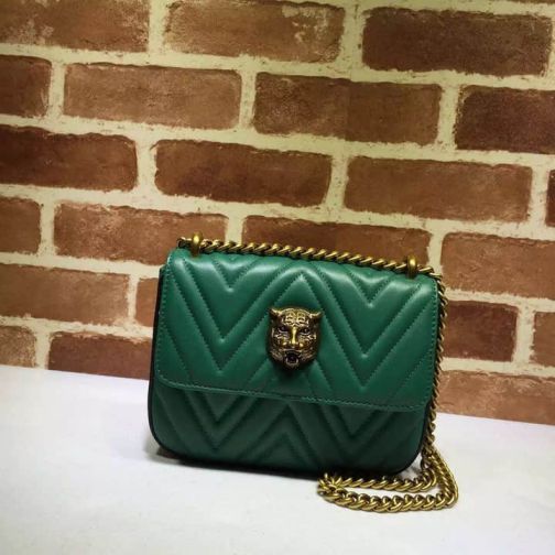 GG Leather Chain 432581 Green Women Shoulder Bags