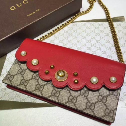 GG 2016 NEW mini Chain 431478 Red Pearl Women Shoulder Bags