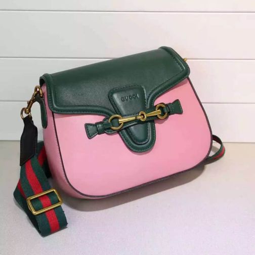 GG Leather 380573 Green Pink Match Women Shoulder Bags