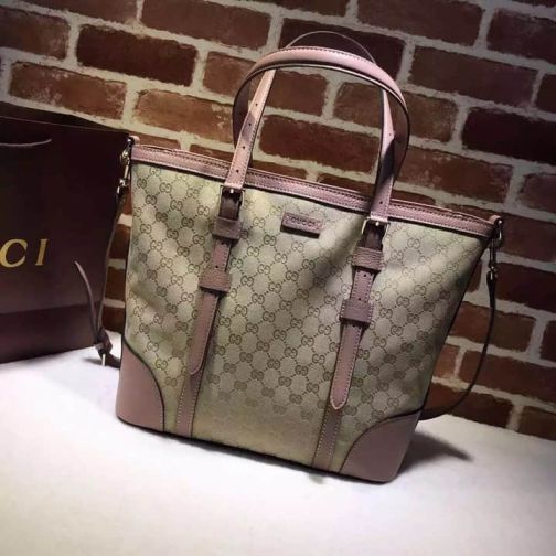GG 2015NEW Canvas GG Classic Medium Shopper 387602 Pink Women Shopping Bags