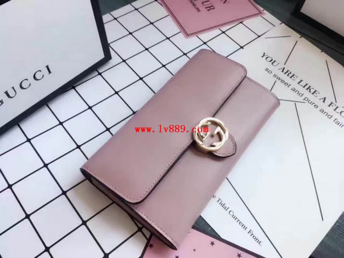 GG 369663 GG Leather Long Bi-fold Women Wallets