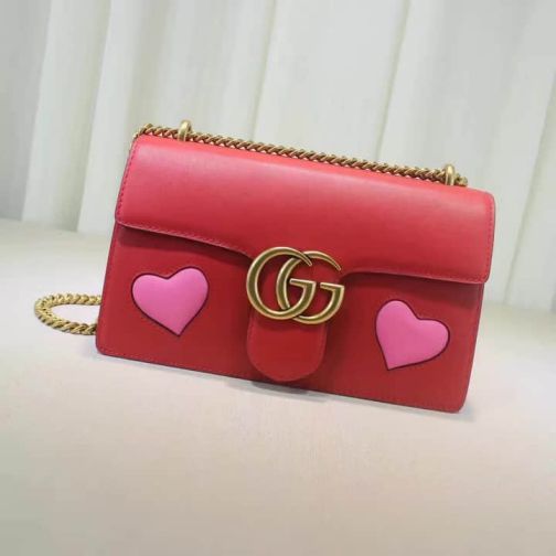 GG Marmont Chain Medium 431777 Red Women Shoulder Bags