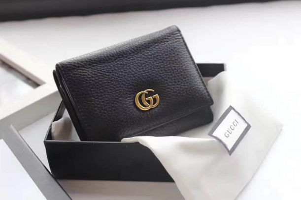GG Marmont Black Leather Tri-fold Short 474746 Women Wallets