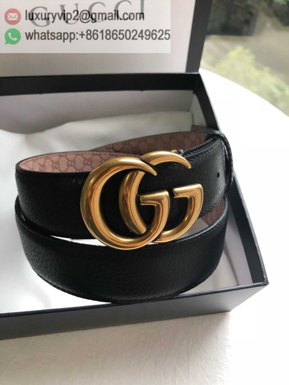 GG 3.5cm Black Leather GG Unisex Belts