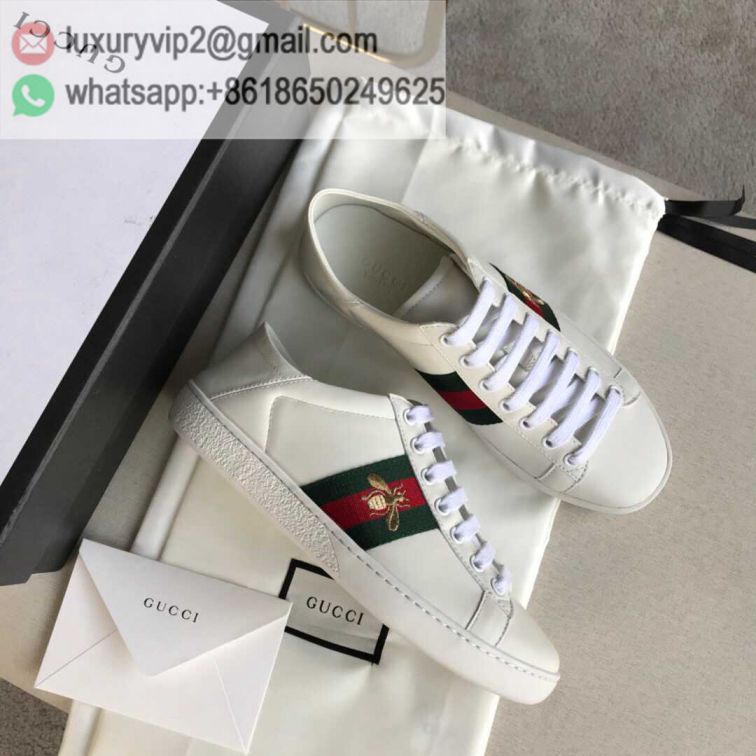 GG White Green Red Bee Embroidery Ace Unisex Sneakers