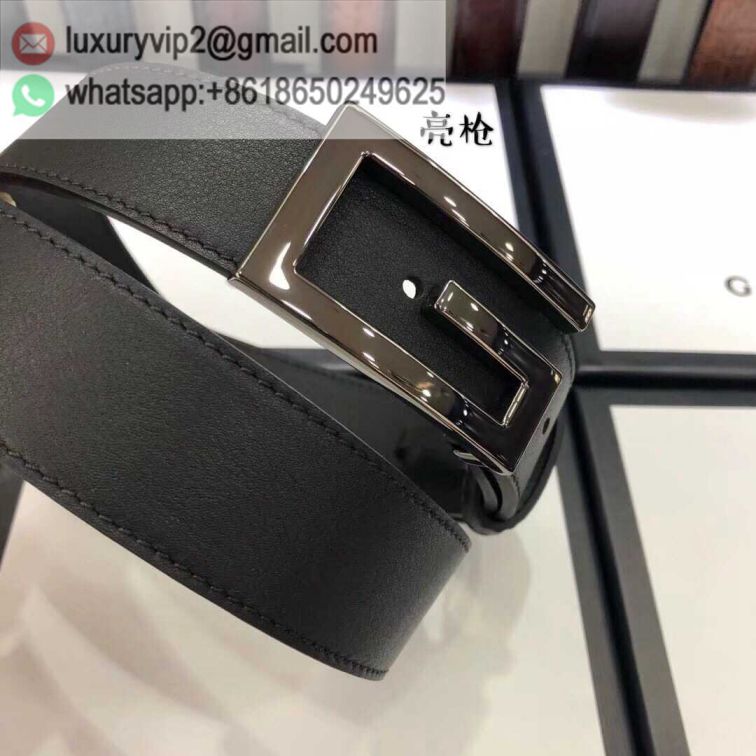 GG Embossing Leather Cutout 3.5cm Unisex Belts