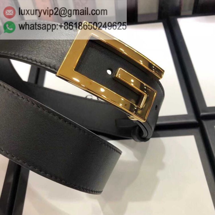 GG Embossing Leather Cutout 3.5cm Unisex Belts