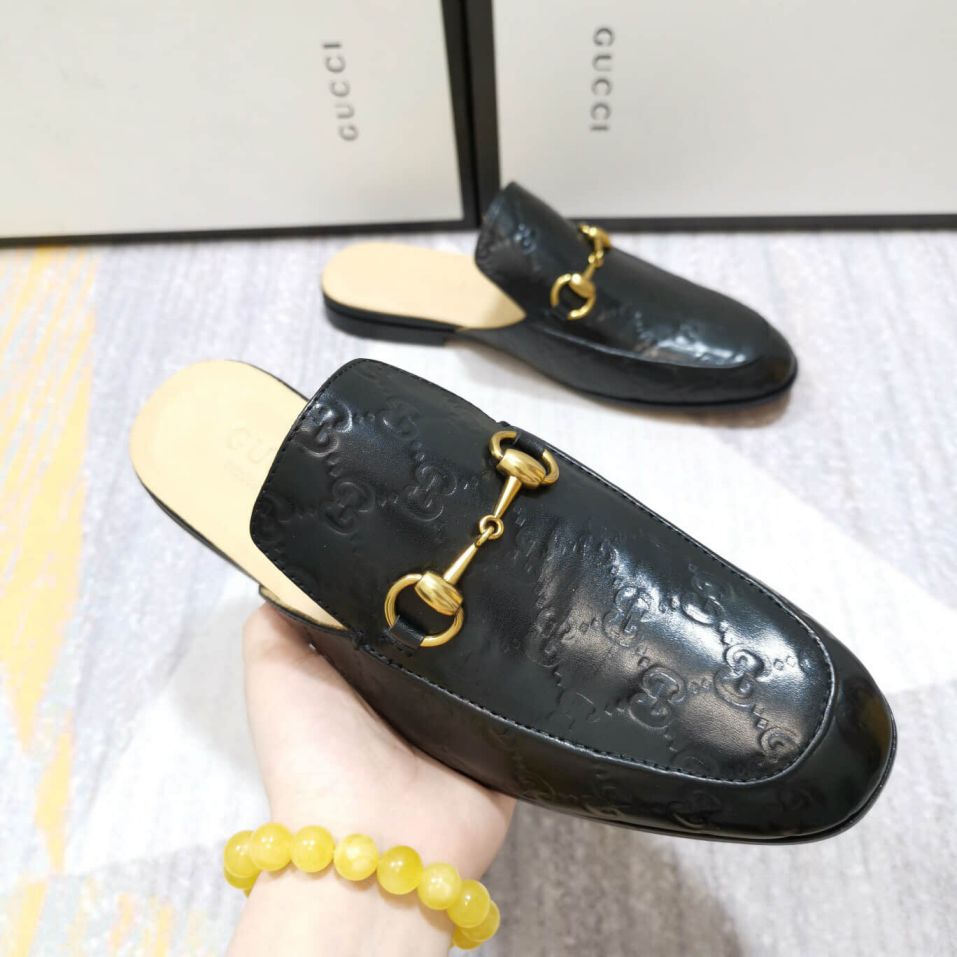 GG Leather Embroidery Bee Men Slippers for Sale - LuxuryDeals.ru