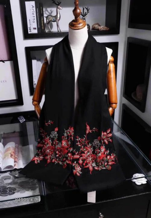 GG Embroidery Wool Cashmere Women Scarves