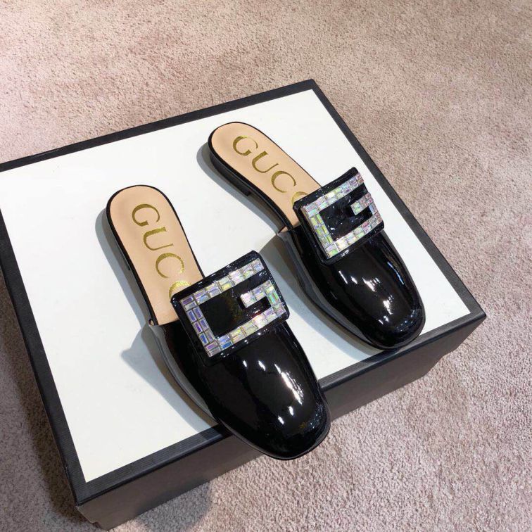 GG 2019SS Leather Patent Women Leather Slippers