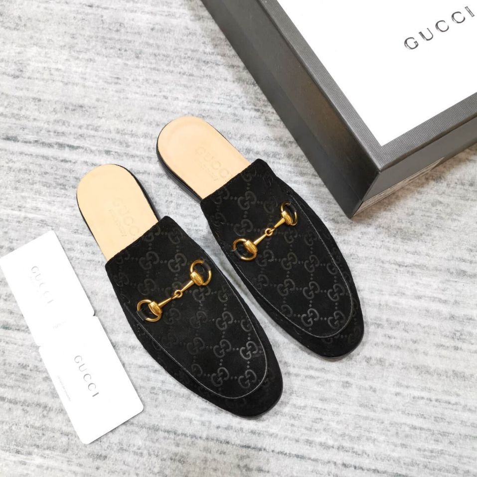GG Leather Embroidery Bee Men Slippers