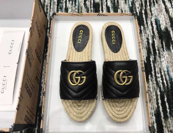GG 19ss Classic GG logo Leather GG Women Slippers