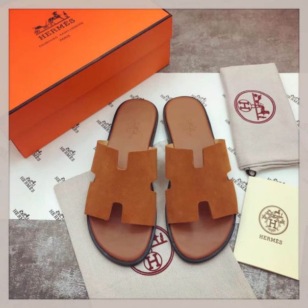 Hermes Classic Leather H Men Slippers