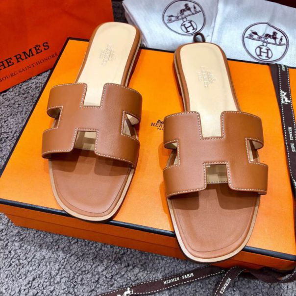 Hermes Leather Classic Women Epsom Slippers