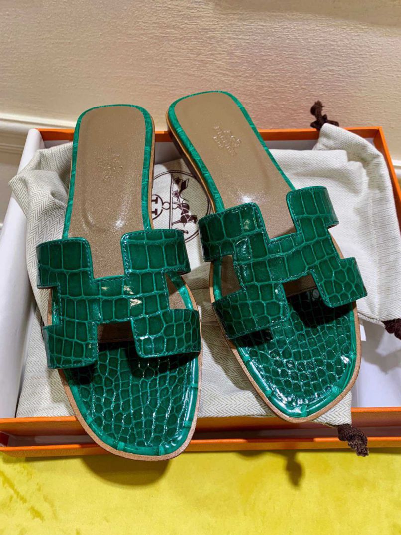 Hermes Crocodile H Slide Women Shoes