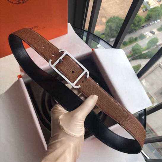 Hermes Leather 32mm Society Reversible Men Belts