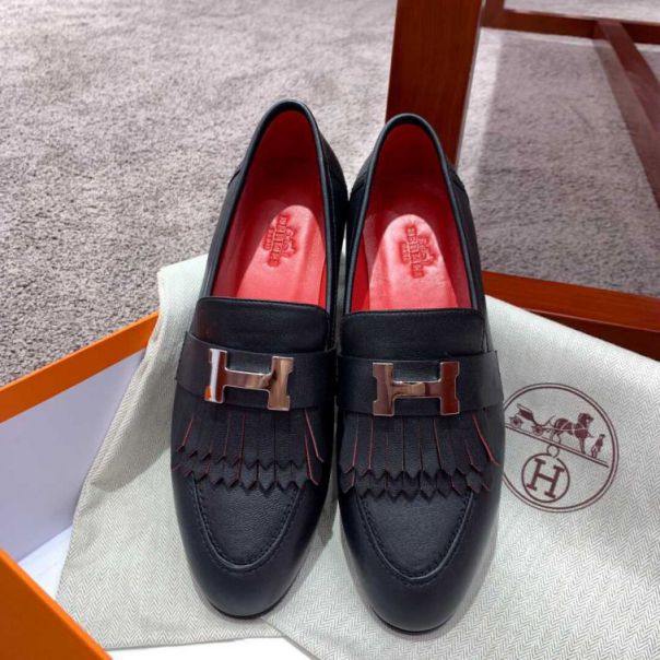 Hermes Leather Lofers tassel Flat Women Shoes