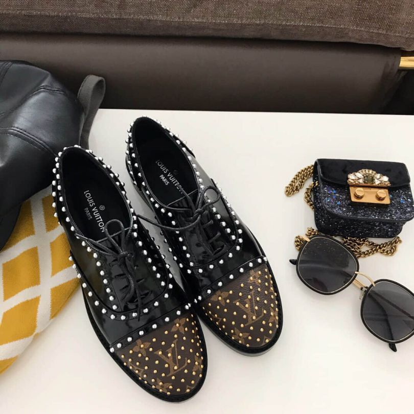 LV Black Leather Loafers Women Sandals