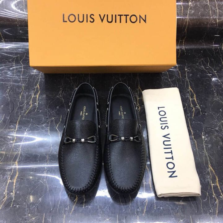 LV Silver Leather Men Driver Shoes