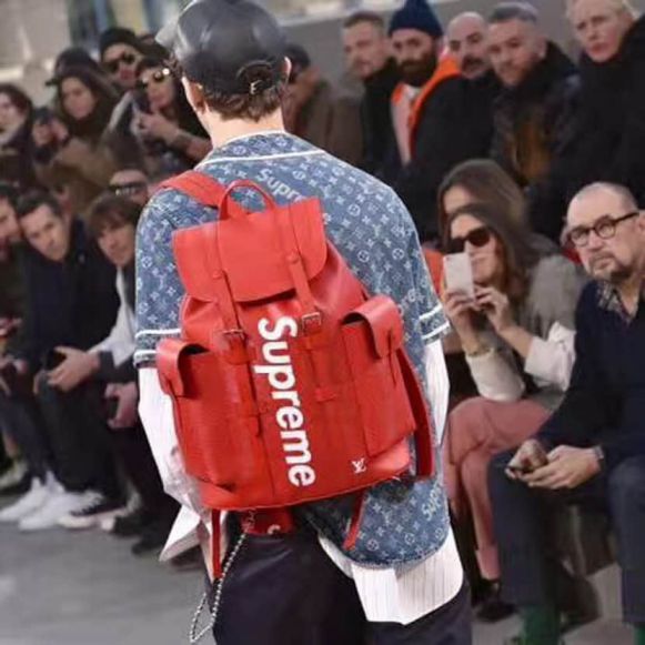 LV 2017 Supreme M41709 Red Backpack Bags