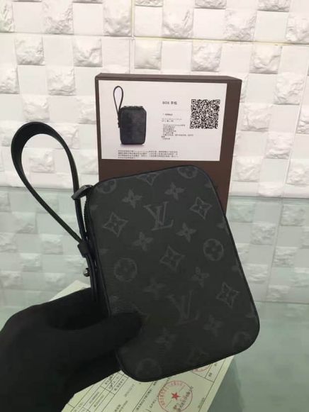 LV M6201872 Box Black Grey Monogram Eclipse Canvas Clutch Bags