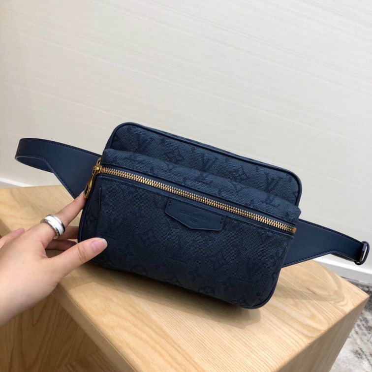 LV 2019 Navy Blue Denim Outdoor M44741 Waist Bags