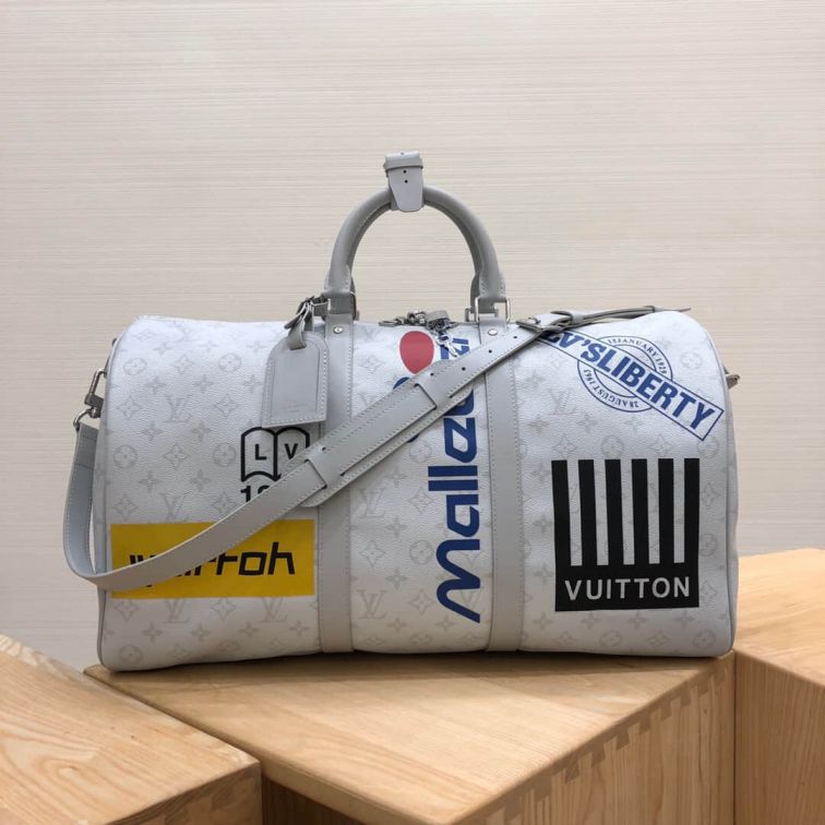 LV Keepall Bandouliere 50 M44643 White Travel Bags