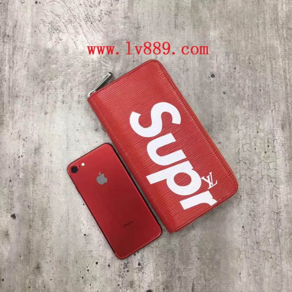 LV Supreme Limited Edition Red Epi Long M67541 Wallets