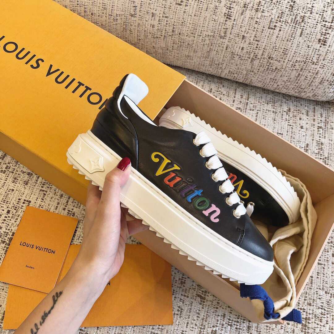 LV 2019 NEW Black Leather TIME OUT Sneakers 1A5C52 Women Shoes