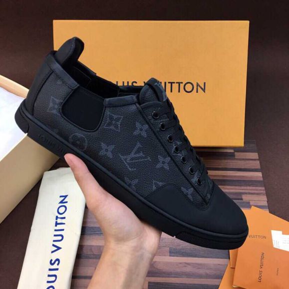 LV Black Monogram Men Casual Leather Shoes