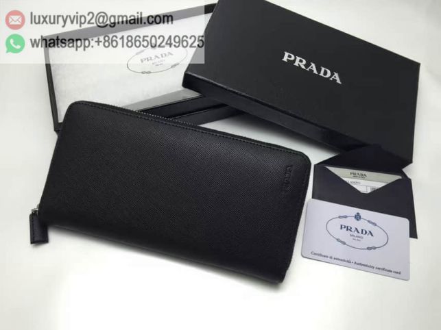 PRADA Leather 2M1264 Black Zip Men Wallets