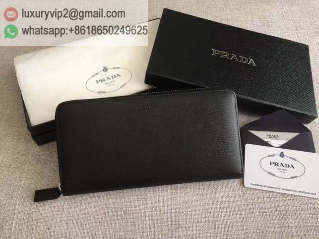 PRADA Leather Zip 2M1317 Black Men Wallets