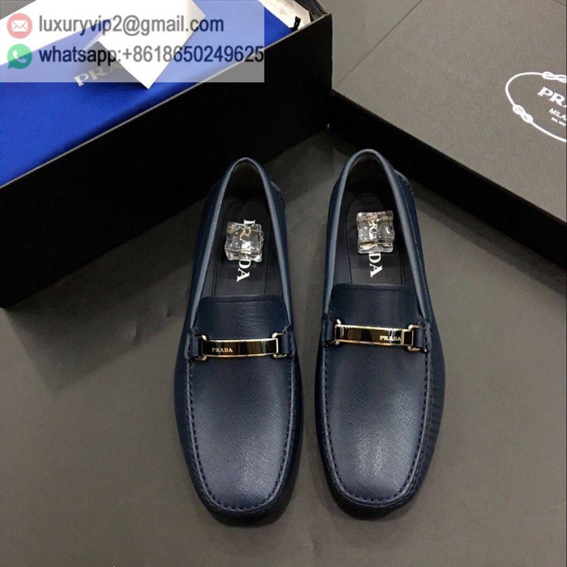PRADA Blue Leather logo Men Shoes