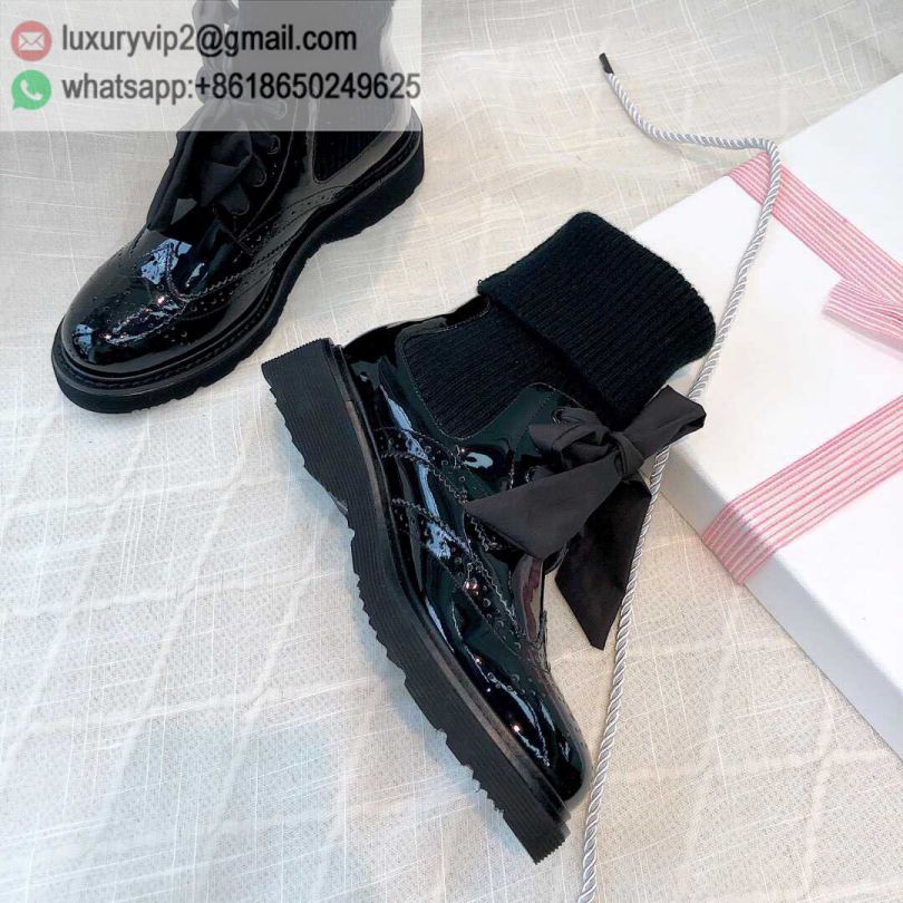 PRADA Black Patent Black Matt Leather Martin Boots Women Shoes