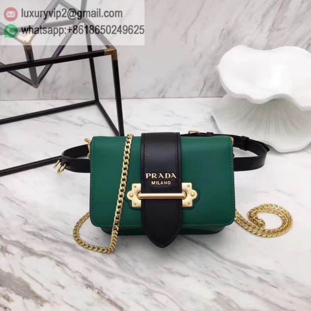 PRADA cahier Leather Chain 1BL004 Green Black Women Shoulder Bags