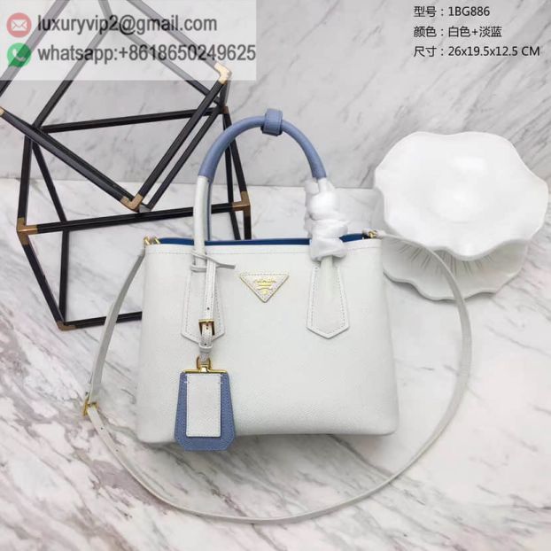 PRADA Leather mini 1BG886 White Blue Women Tote Bags